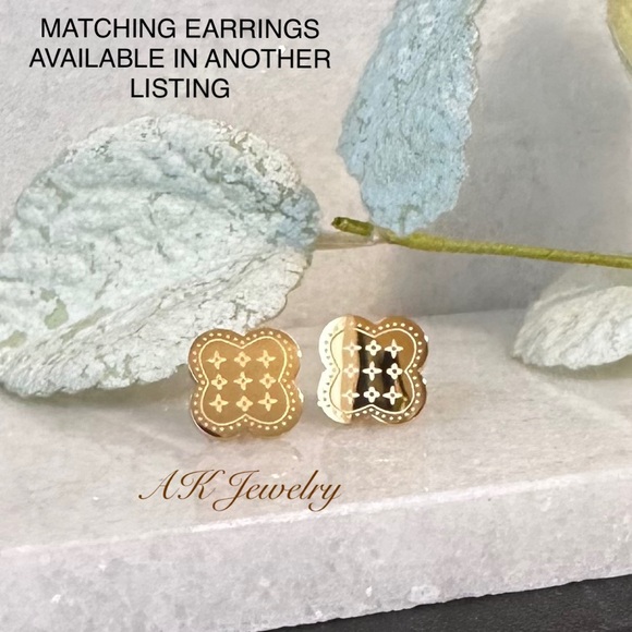 💎18k BRACELET Gold Clover 5 Motifs Flower Bracelet Etched Gold Plated - Picture 6 of 7